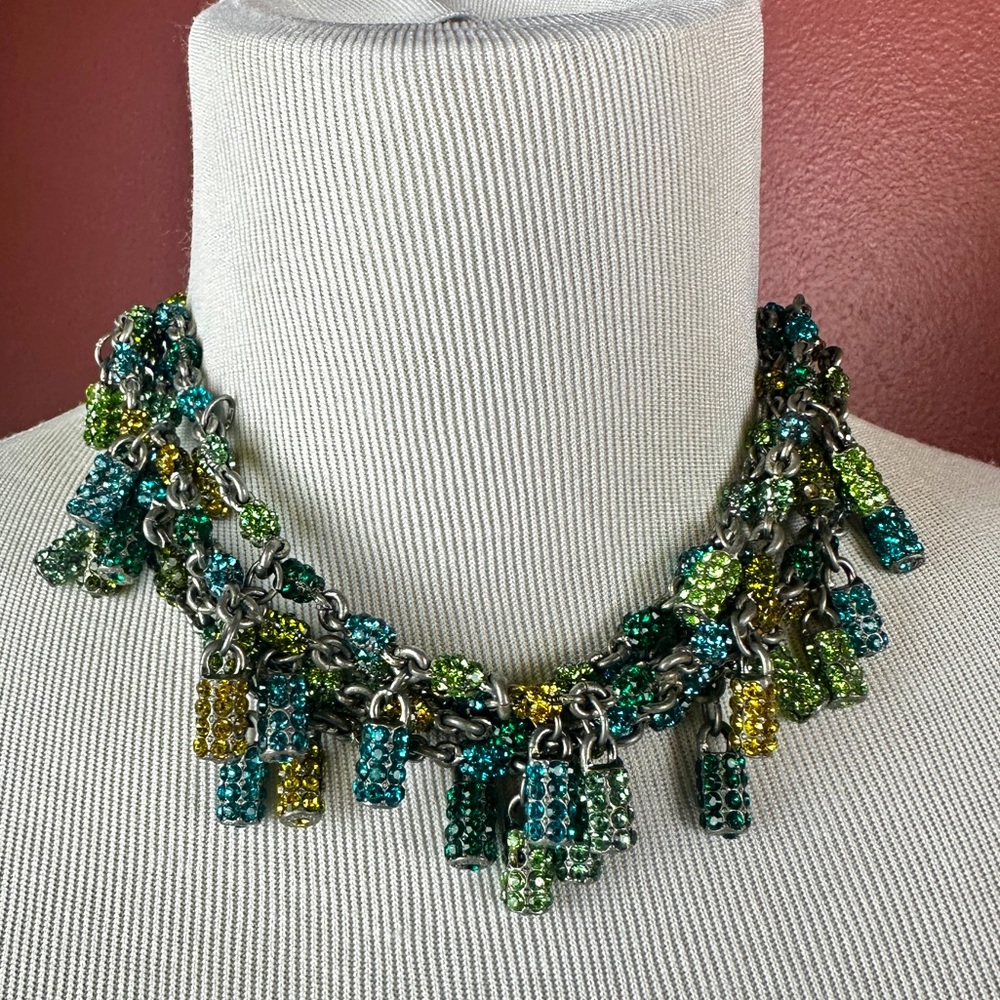 Otazu green swarovski crystals on barrel shape charms on silver